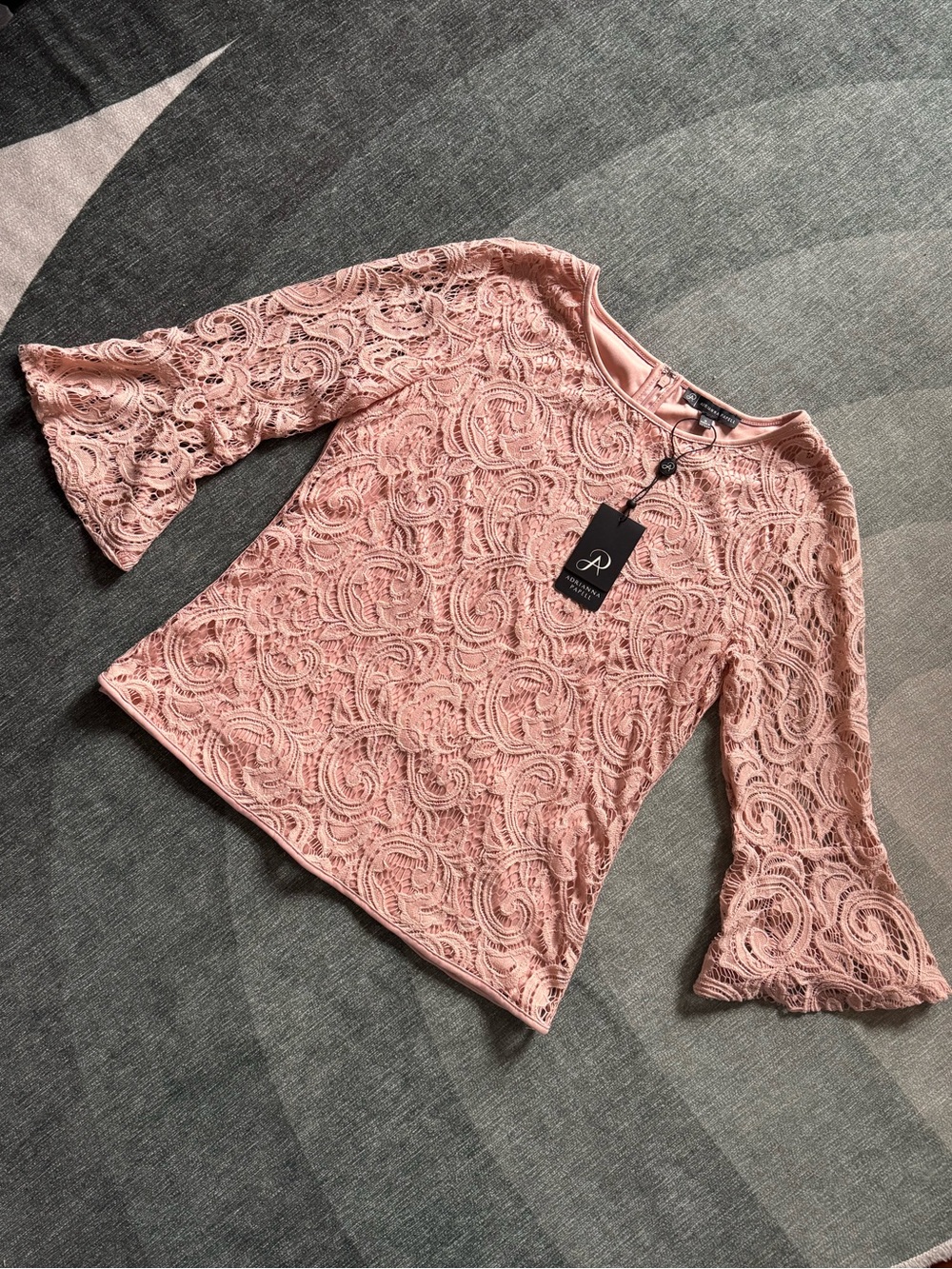 Adrianna Papell Warm Blush Lace Bell Sleeve Top